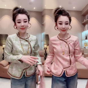 复古盘扣撞色不规则高级感拜年服 2026早春新款 新中式 国潮提花衬衫