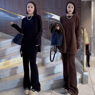 时尚套装2026年秋冬新款洋气韩版欧货显瘦宽松大衫裙高腰阔腿女裤