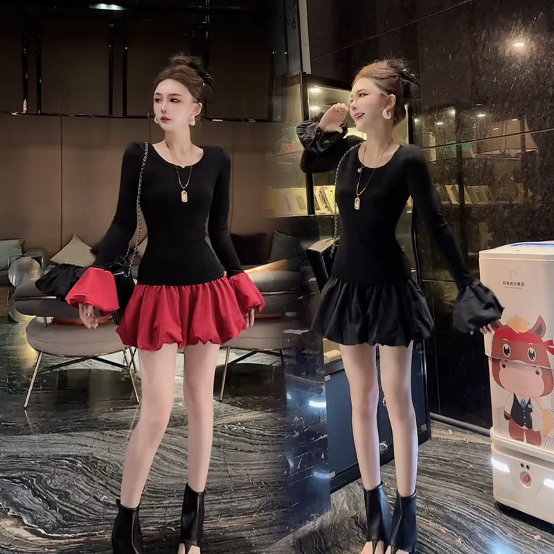 欧货圆领时尚喇叭袖连衣裙女2025早秋新款修身显瘦小个子蓬蓬短裙,女装/女士精品,连衣裙,淘宝优惠券,粉丝福利购,淘宝优惠卷