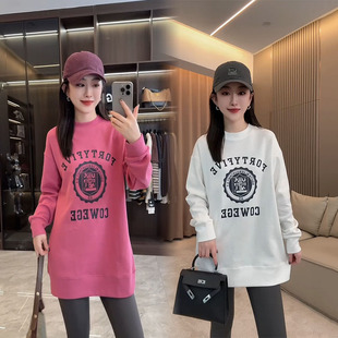 韩版时尚卫衣裙女2025秋冬新款洋气圆领减龄宽松显瘦字母涂鸦T恤
