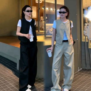 洋气时尚套装女2026春季新款设计感休闲马甲阔腿裤显瘦减龄两件套