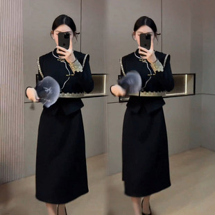 气质显瘦长款 中式 2026早春新款 套装 连衣裙盘扣马甲两件套 国风时尚