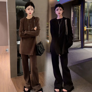 慵懒风时尚套装女2025秋季新款净版开叉上衣阔腿裤休闲宽松两件套
