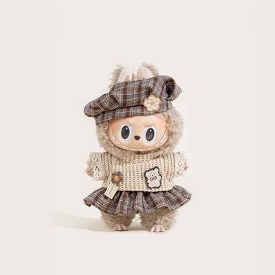 labubu搪胶娃衣17cm公仔玩偶英伦服饰套装平静忠诚拉布布衣服着替