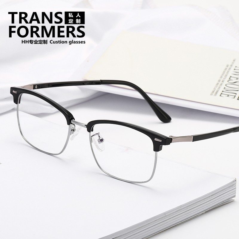 文艺眉毛框男潮TR90轻盈金属男士半框眼睛架近视眼镜平光框架女
