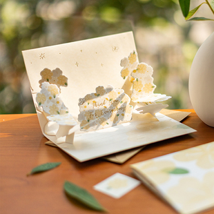 森屿叶3D花朵立体贺卡圣诞节送礼物手写烫金祝福卡节日送礼留言卡