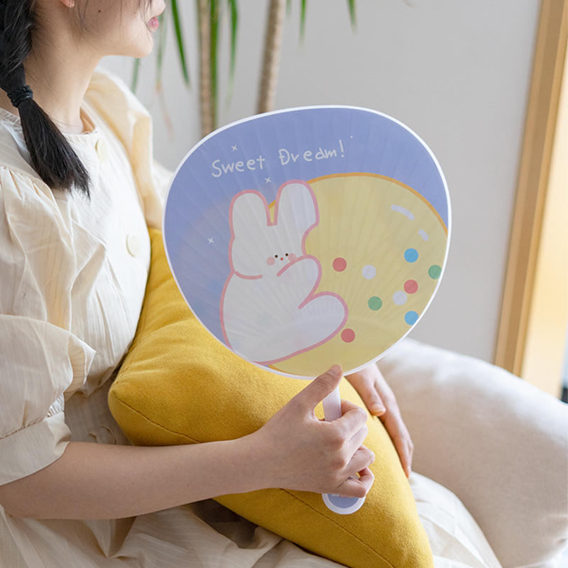 森屿叶2把装夏天卡通扇子儿童学生家用塑料大团扇原创可爱手摇扇
