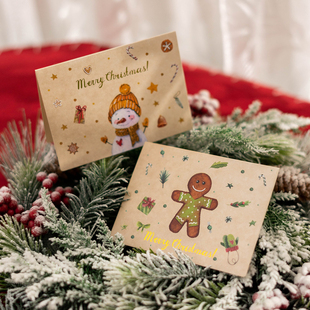 森屿叶圣诞节礼物复古小卡片ins风感恩定制节日祝福卡通空白贺卡