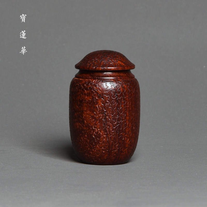 雕刻橘皮纹小叶紫檀木罐茶仓小茶叶罐 香粉罐储物罐 中式文玩摆件