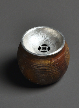 手工锡盖柴烧建水水盂 一物一图水洗茶洗茶渣斗 茶道养壶托陶笔洗