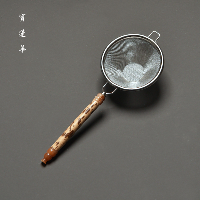 梅鹿竹柄不锈钢网茶滤茶漏 精工茶叶过滤泡茶器 功夫茶具茶道配件