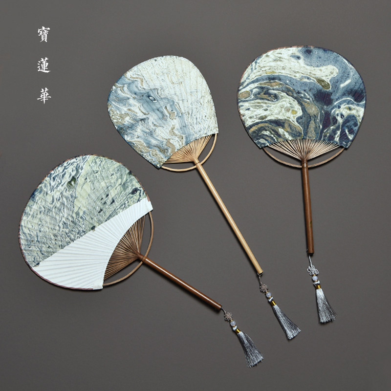 天然大漆双面漂流漆竹团扇 中式复古文艺扇竹制宣纸扇子 茶炉风扇