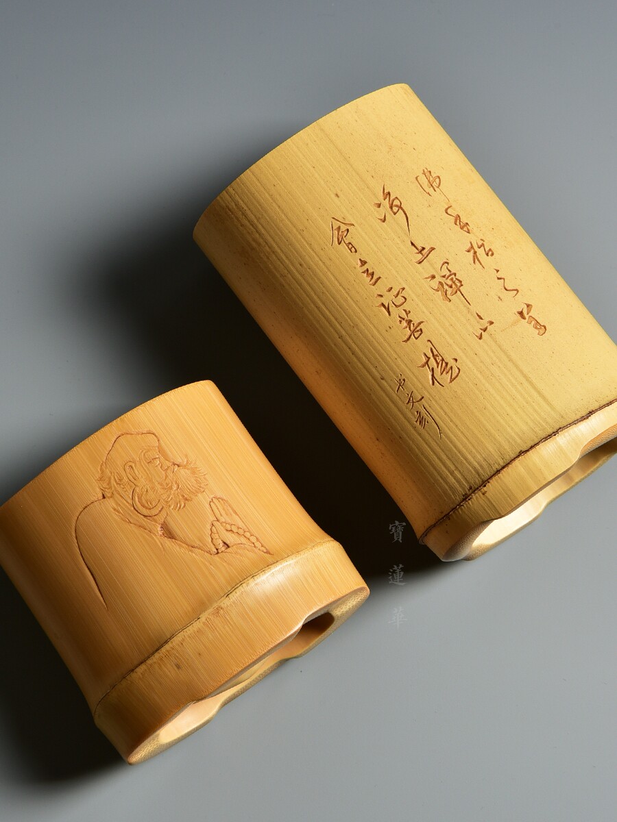 邱书文纯手工巧雕竹笔筒 茶具筒 虫噬竹雕 茶玩摆件留青竹雕刻