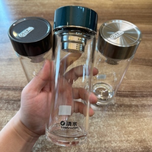 清水玻璃杯通透杯身加厚玻璃316不锈钢滤网简约旋盖丝滑质感出众