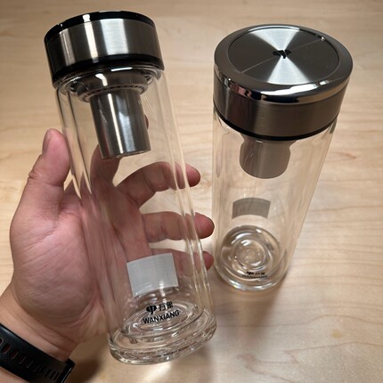 万象商务玻璃杯便携带滤网大容量金属杯盖通透杯身浑然一体耐高温