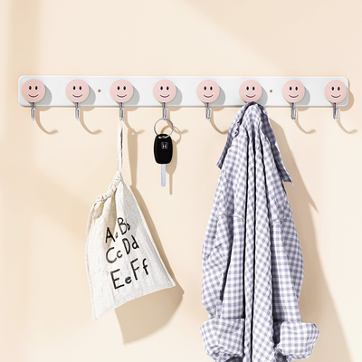 一排免打孔强力粘挂钩创意壁挂墙浴室门后卫生间厨房可爱粘钩笑脸