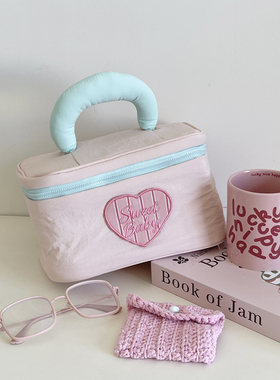 撞色ins手提化妆包大容量高级简约糖果便携旅行洗漱收纳包