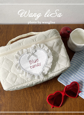 少女心刺绣爱心化妆包 收纳包 ina风 百搭 韩版女包 手提 洗漱包