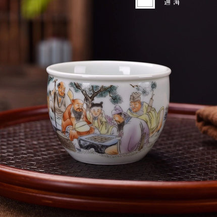 兰亭序陶瓷茶杯功夫茶具品茗杯红茶普洱杯青花压手杯复古单杯主人