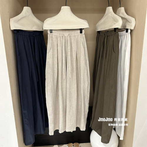 老钱风抽绳亚麻弯刀裤女夏