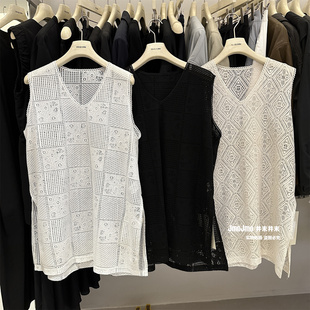 蕾丝衫 宽松显瘦中长款 新品 韩系复古镂空侧面开衩背心叠穿上衣春季