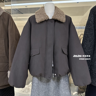 内胆90%白鸭绒皮衣短外套冬季保暖羊羔毛领子羽绒服休闲皮绒派克