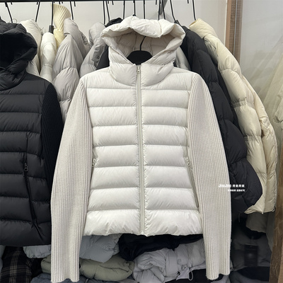连帽排骨鹅绒服针织拼接羽绒服