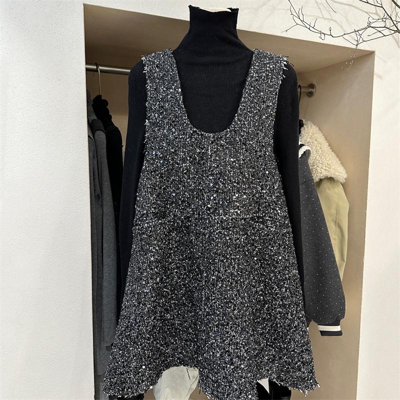 韩系亮片小香风背心裙短裙