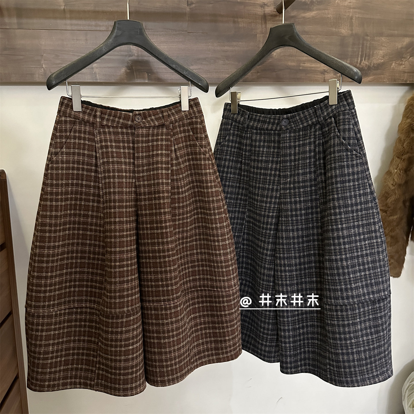 加绒复古红格毛呢七分裤女冬季松紧腰小个子休闲裤韩系简约气球裤