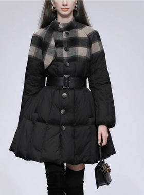 轻奢洋气女外套晚宴场合女装气质优雅立领自带领巾连肩袖面料拼接