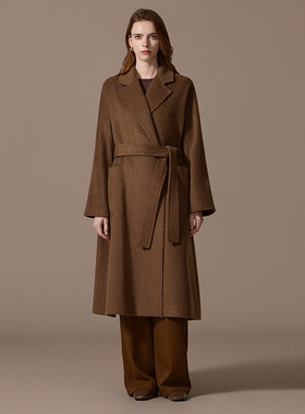100％骆驼绒大衣女长款时尚韩版修身显瘦腰带款绒大衣2025冬天新