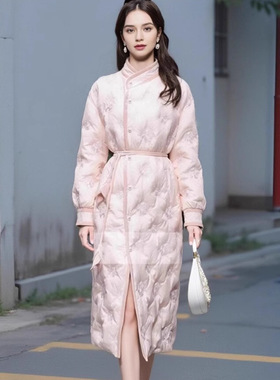 2024冬季新款新中式半高领灯笼袖系带收腰国风刺绣白鸭绒羽绒服