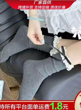咖色蝴蝶结袜春夏款灰色甜美可爱中筒袜子百搭白色蕾丝花边小腿袜