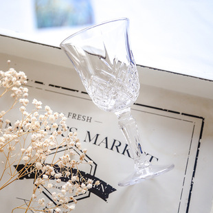 欧式水晶钻石花纹高脚杯创意家用喝酒杯子葡萄酒杯复古刻花红酒杯