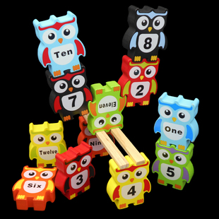 开发益智力木制儿童早教玩具幼儿学生猫头鹰数字层层叠游戏叠叠乐