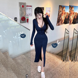黑色连身裙 内搭性感包臀中长裙2026年春秋新款 气质长袖 连衣裙女装