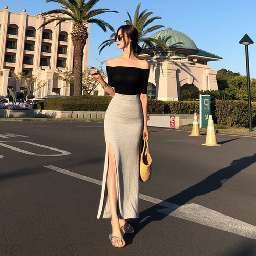 开叉半身裙两件套女盐系御姐炸街