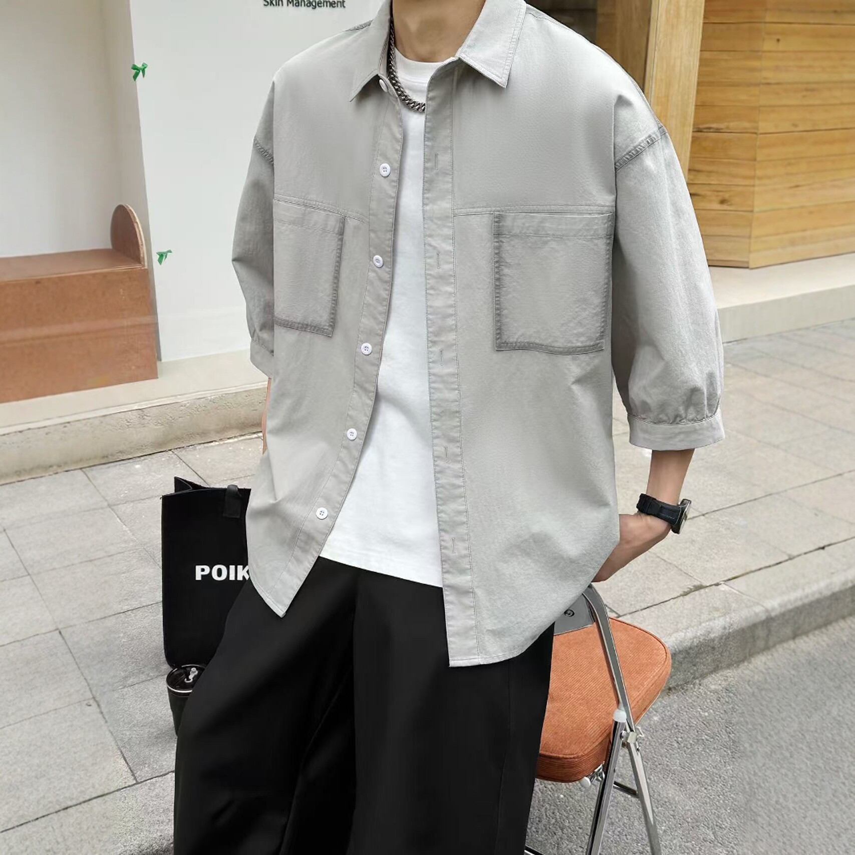 2025夏季新款男士中袖翻领薄款衬衫个性休闲百搭纯棉扎染衬衣麻棉