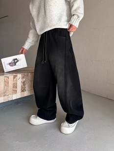 美式复古休闲牛仔裤男装冬季痞帅百搭直筒阔腿裤潮牌宽松弯刀裤