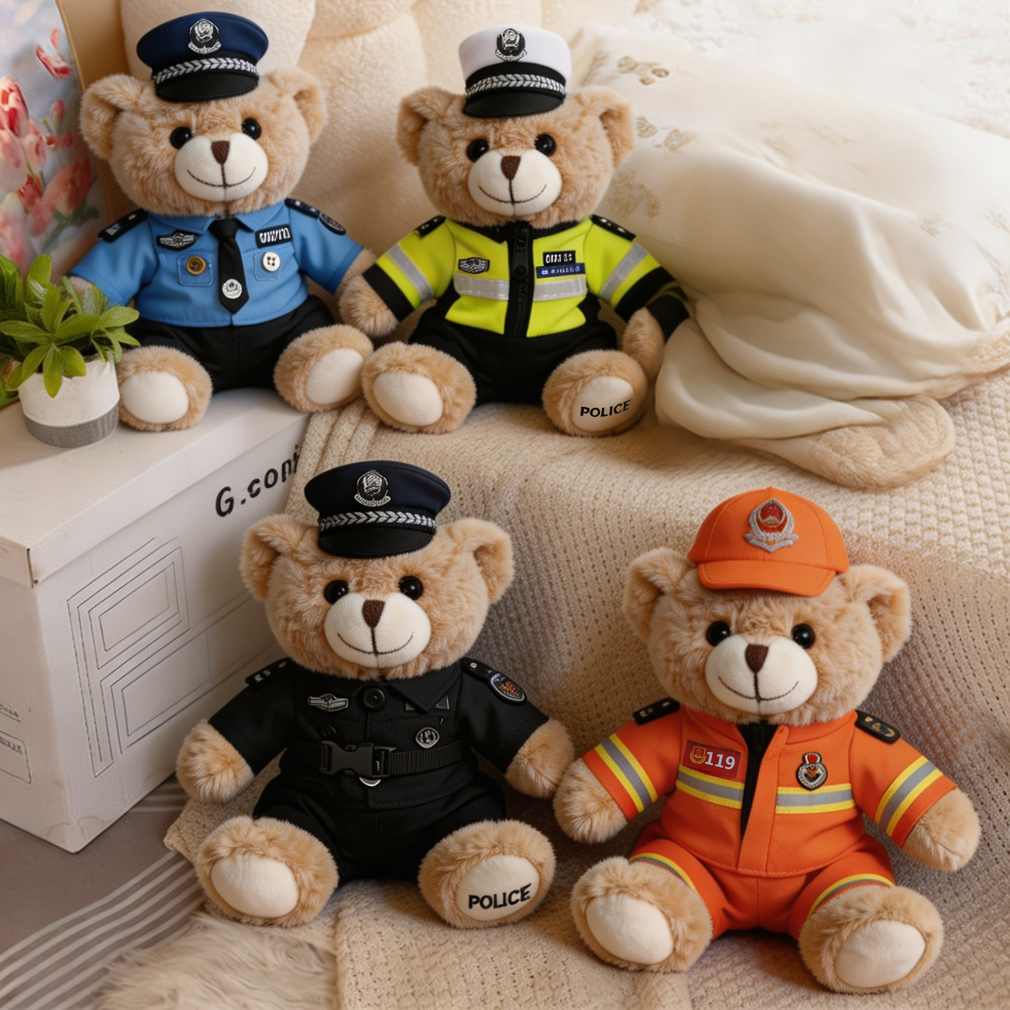 可爱民警交警警察小熊书包挂件钥匙扣毛绒玩具摆件生日礼物礼品