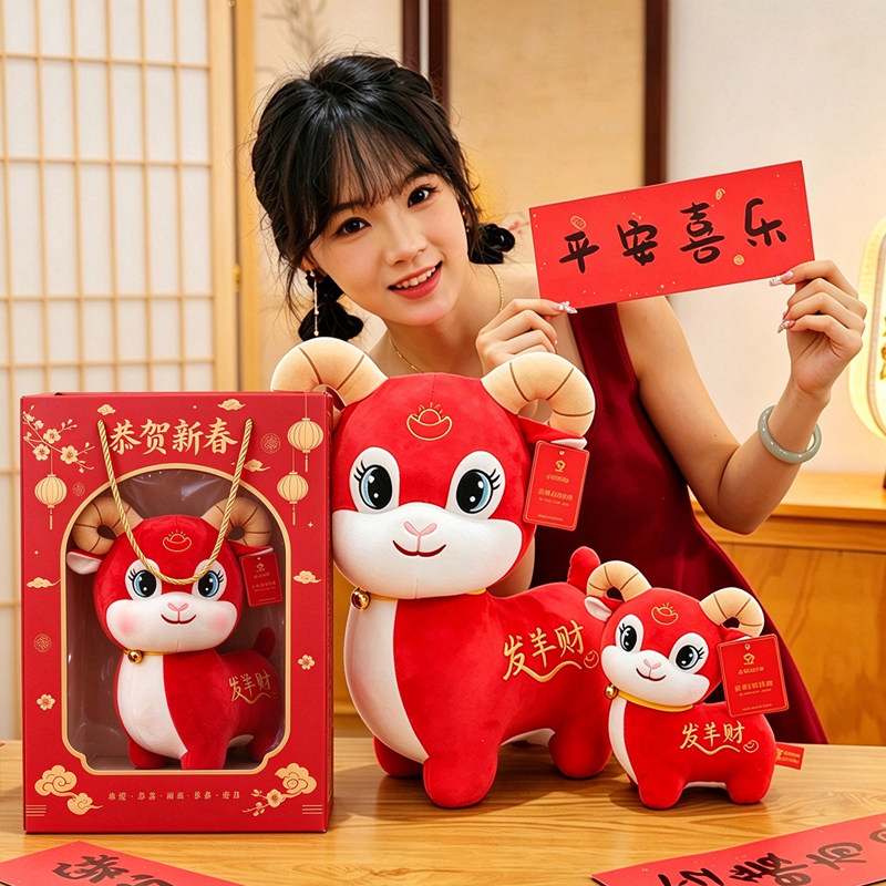 羊年吉祥物发财羊毛绒玩具生肖羊新年玩偶布娃娃公司年会礼品礼物