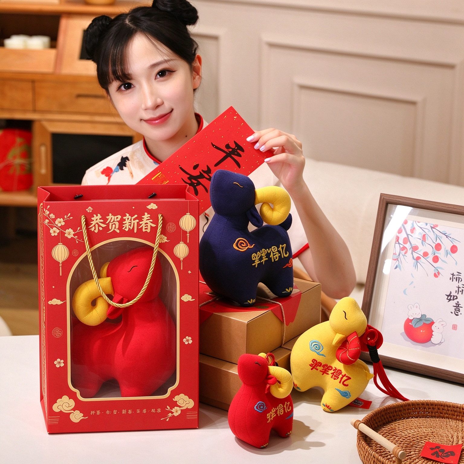 2027羊年吉祥物公仔毛绒玩具国风羊羊得亿玩偶新年喜庆娃娃活动生
