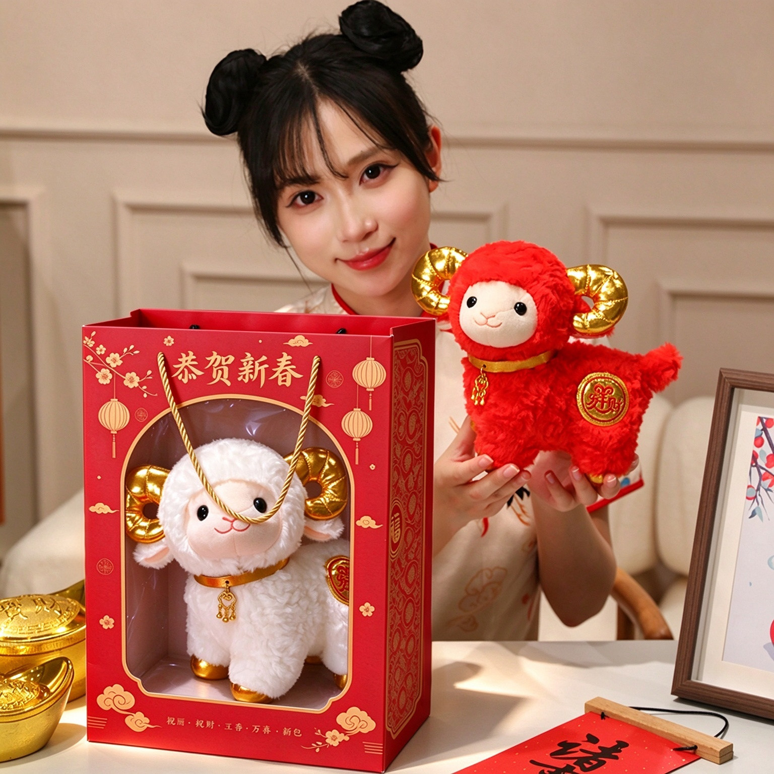 羊年吉祥物公仔可爱新年发财羊玩偶毛绒玩具生肖娃娃新年礼物批发