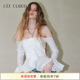 CEE CUBED白色立体花朵一字肩喇叭袖 衬衫 孙怡同款 高级感修身 上衣