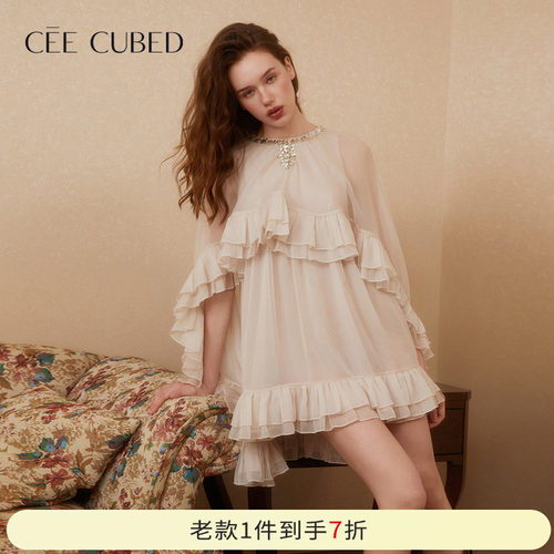 CEECUBED荷叶边中长袖斗篷礼裙