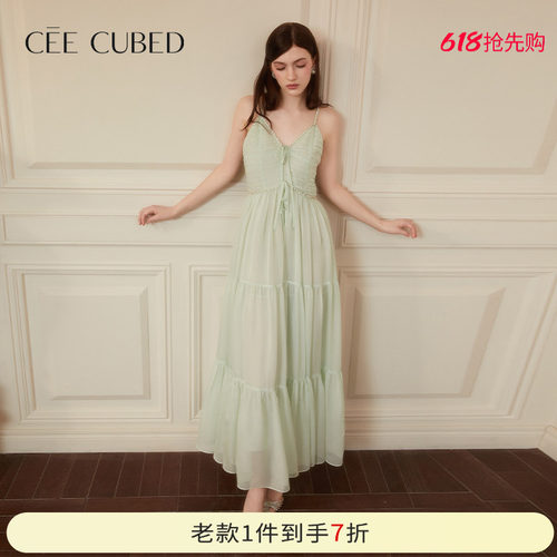 CEECUBED雪纺系带吊带连衣裙