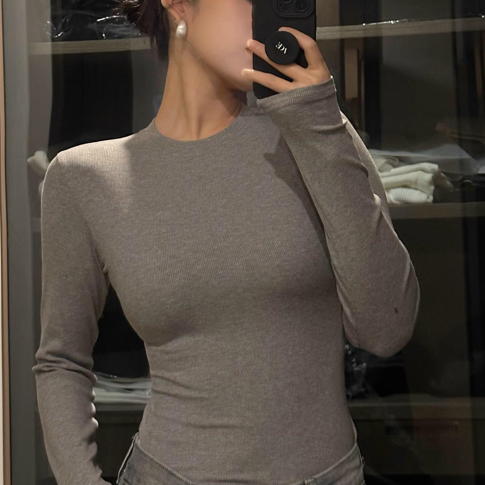 AIYALIU多色正肩内搭修身显瘦圆领打底衫