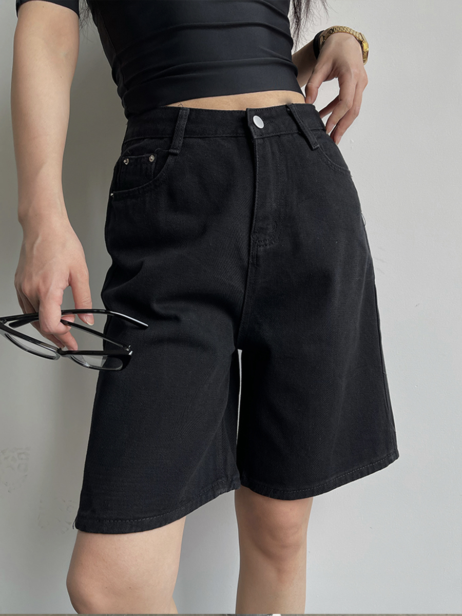 AIYALIU2024夏季新款美式复古高街直筒百搭潮牛仔短裤五分裤女