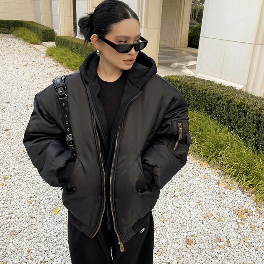 AIYALIU新款日系百搭宽松休闲连帽飞行服棉袄假两件外套