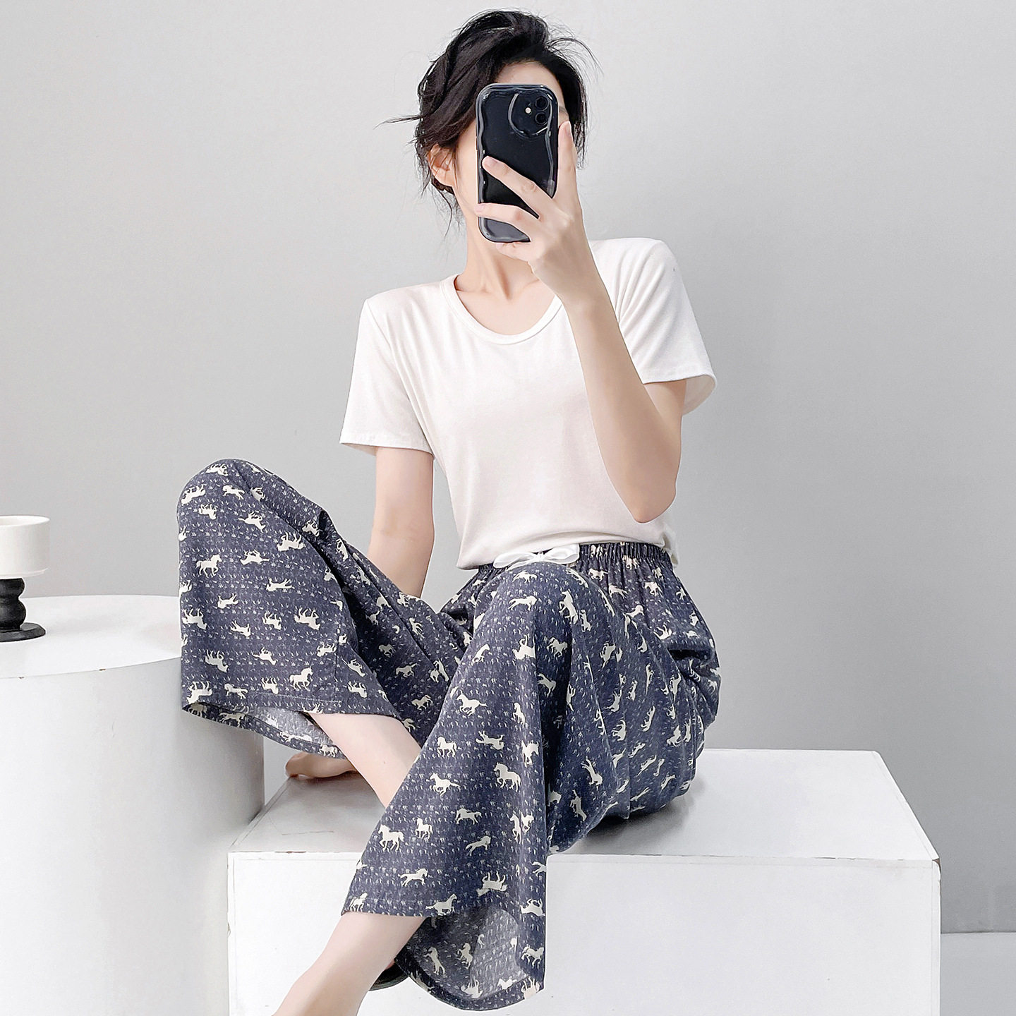 宽松直筒棉绸睡裤东年轻人风尼呢棉球外穿粘稠女裤东方绸裤子九分